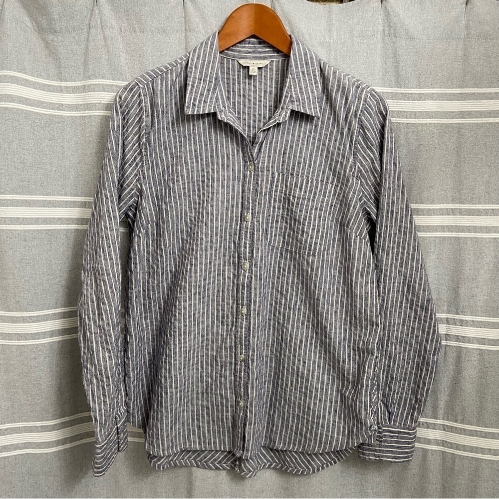LUCKY BRAND / Chambray & White Striped Long Sleeve Button Down Top Size M